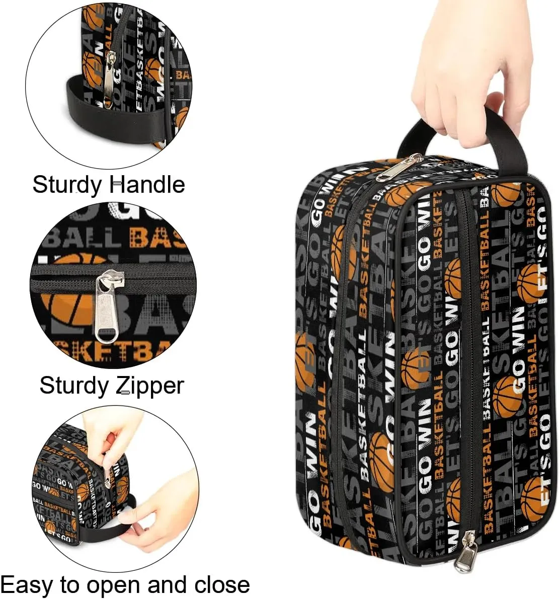 Boys Travel Toiletry Bag, Kids Waterproof Hanging Dopp Kit, Basketball Sports Wash Bag with Large Capacity for Travel, Sports, Shower
