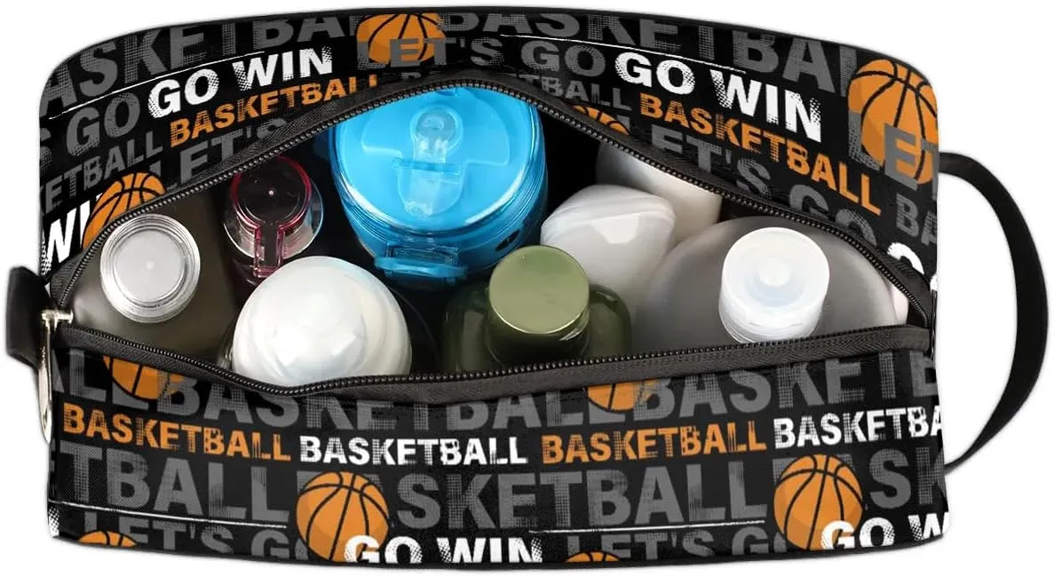Boys Travel Toiletry Bag, Kids Waterproof Hanging Dopp Kit, Basketball Sports Wash Bag with Large Capacity for Travel, Sports, Shower