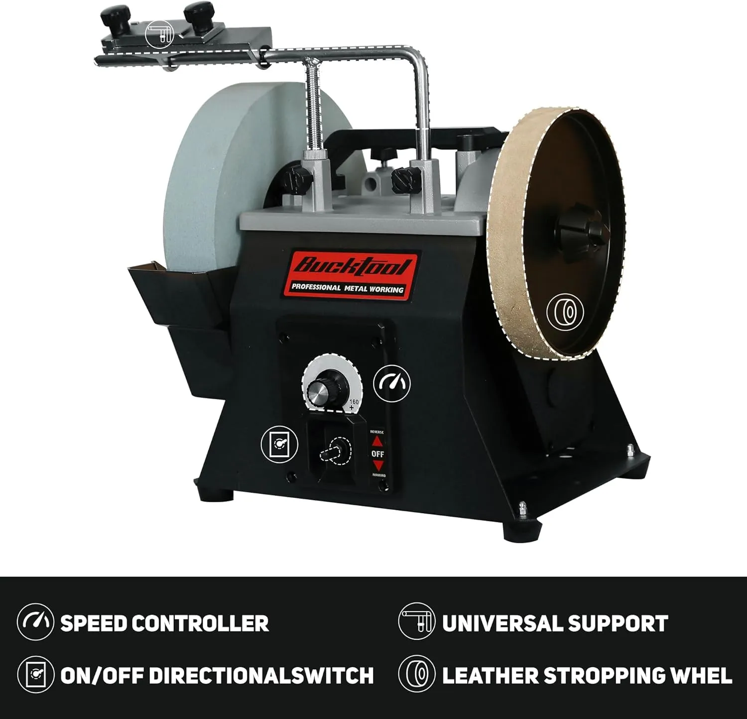 BUCKTOOL 10-Inch Variable Speed Wet Sharpening System, 1.2-Amp Two-Direction Water Cooled Wet Stone Grinder 90-160RPM, Wet Bench Grinder for Knife, Chisel, Knife, Axe, SCM8103