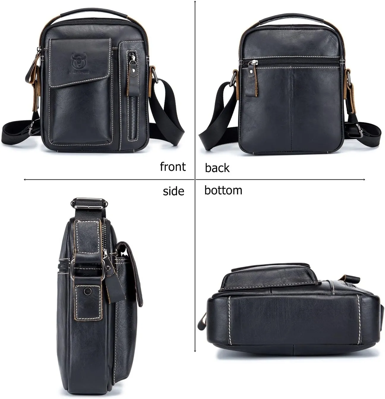 BULLCAPTAIN Genuine Leather Men Bags Shoulder Bag for Mens Everyday Casual Messenger Bag Handbag