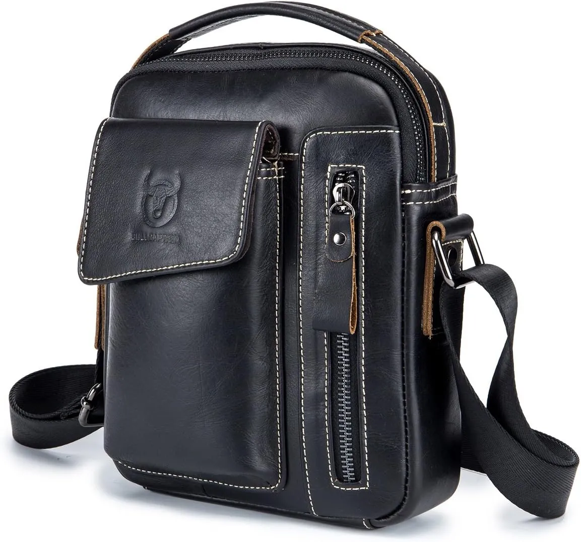 BULLCAPTAIN Genuine Leather Men Bags Shoulder Bag for Mens Everyday Casual Messenger Bag Handbag