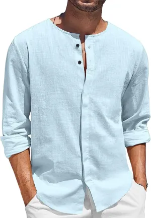 Button Down Linen Shirts for Men Casual Casual Long Sleeve Regular Fit Beach Shirts with Pocket Long Sleeve Tight
