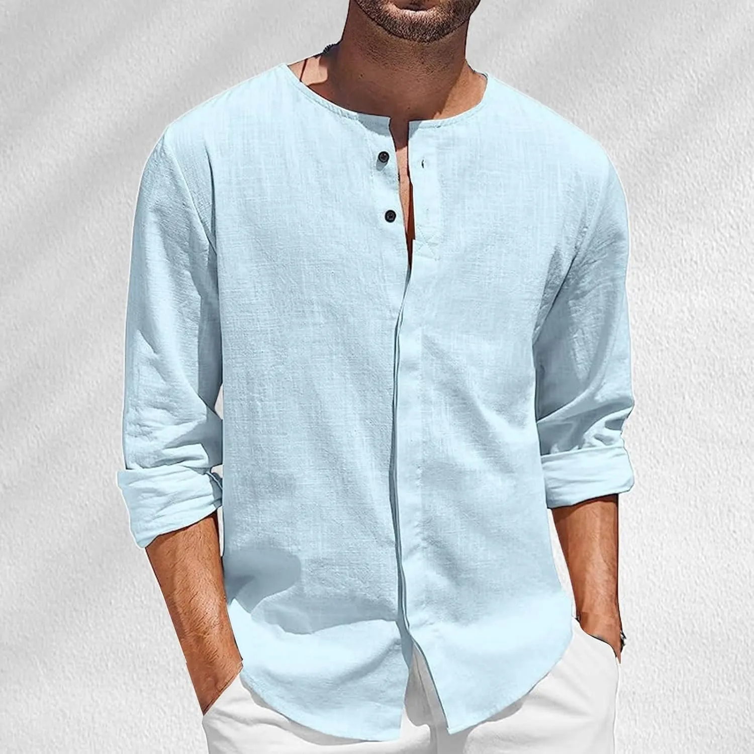 Button Down Linen Shirts for Men Casual Casual Long Sleeve Regular Fit Beach Shirts with Pocket Long Sleeve Tight