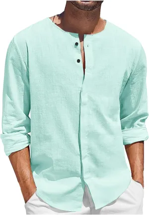 Button Down Linen Shirts for Men Casual Casual Long Sleeve Regular Fit Beach Shirts with Pocket Long Sleeve Tight