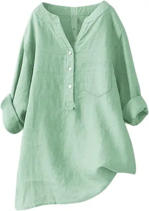 Button Down Shirts for Women Collar Button Cotton Long Sleeved Shirt Blouse Womens Button Down Blouse Button Up