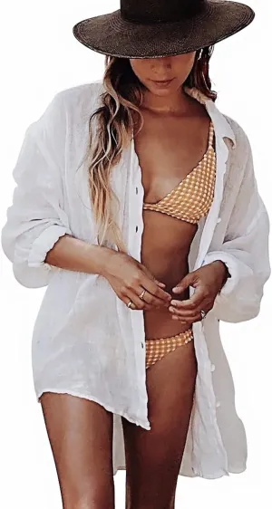 BUTTZO Women's Beachwear Bikini Swimwear Beach Sexy Cover up Oversized Shirt Tops Bathing Blouses Suit