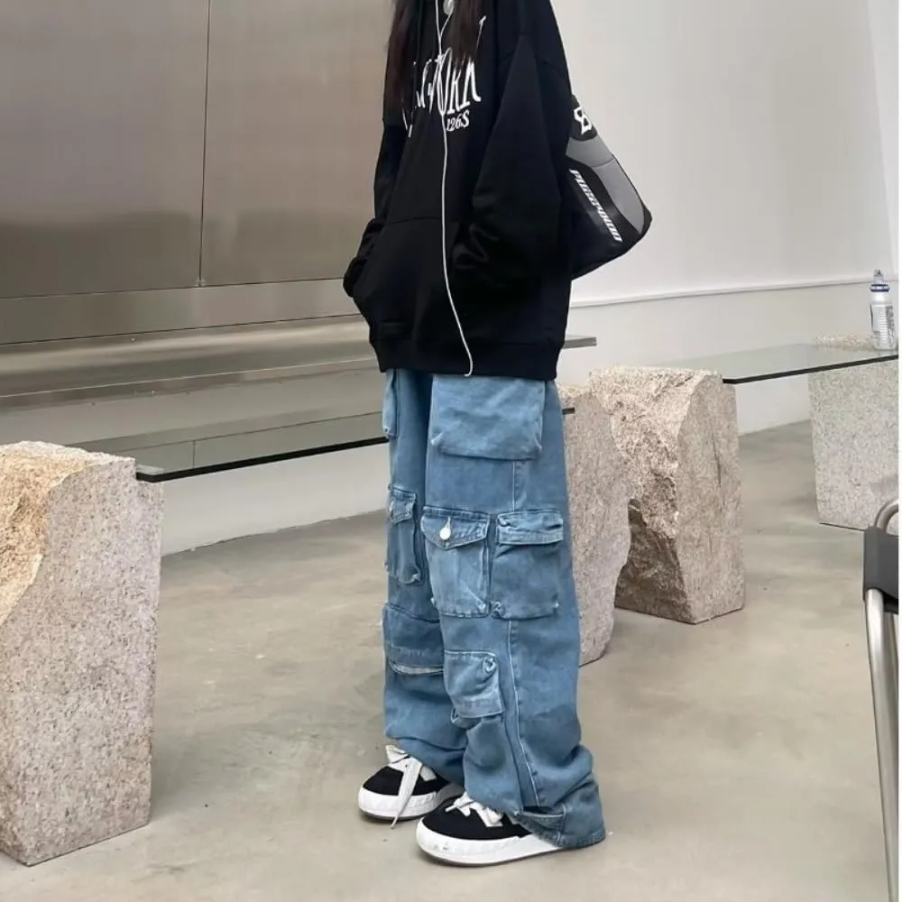 BXCNCKD Women's Baggy Cargo Pants Y2K Clothing Multi-Pocket Relaxed Fit Jeans Grunge Clothes Alt Hip hop
