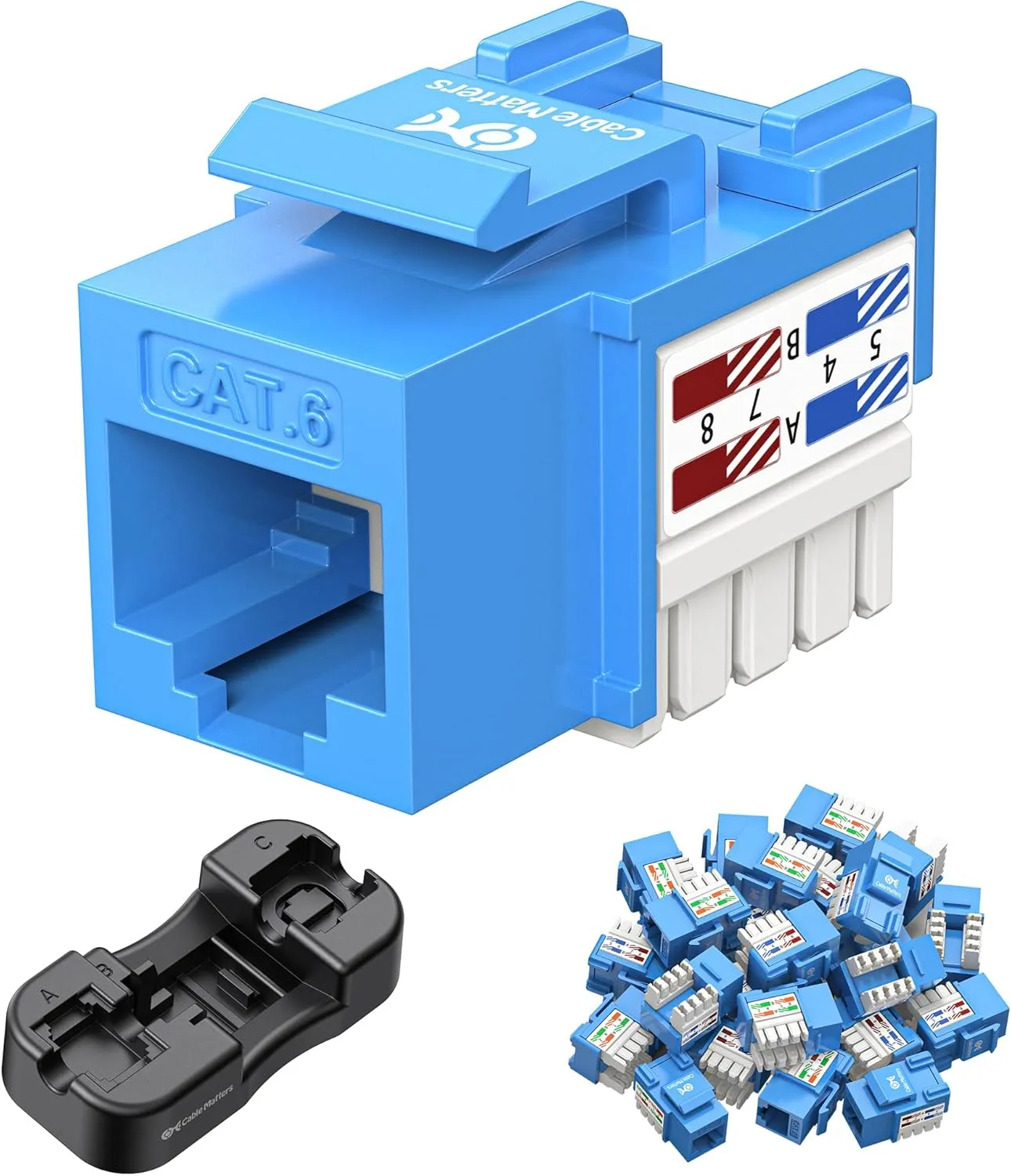 Cable Matters [UL Listed] 50-Pack 10Gbps Cat6 Keystone Jacks, RJ45 Keystone Jack, Ethernet Keystone Jack in Blue with Keystone Punch-Down Stand for Patch Panel and Wall Plate