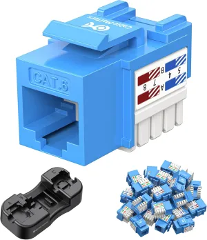 Cable Matters [UL Listed] 50-Pack 10Gbps Cat6 Keystone Jacks, RJ45 Keystone Jack, Ethernet Keystone Jack in Blue with Keystone Punch-Down Stand for Patch Panel and Wall Plate