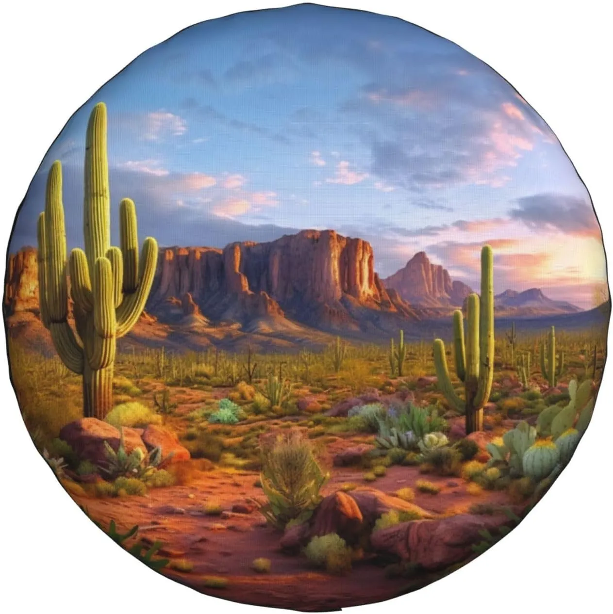Cactus Landscape Tire Cover Outdoor Waterproof Snow Sun Rain Wheel Cover Portable Wheel Bags Camper Spare Tire Cover Universal Car Tire Protectors for Trailer RV SUV