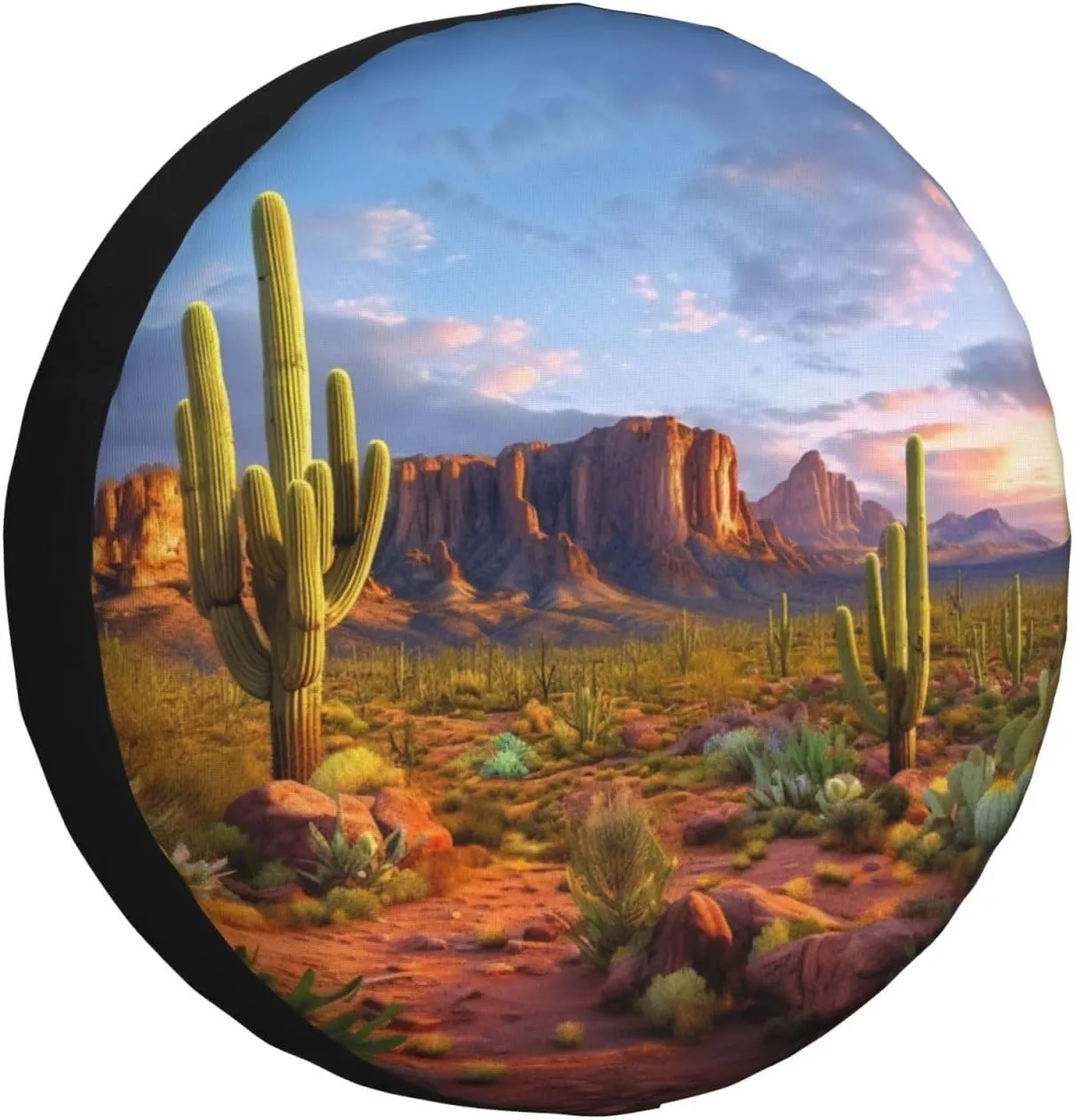 Cactus Landscape Tire Cover Outdoor Waterproof Snow Sun Rain Wheel Cover Portable Wheel Bags Camper Spare Tire Cover Universal Car Tire Protectors for Trailer RV SUV