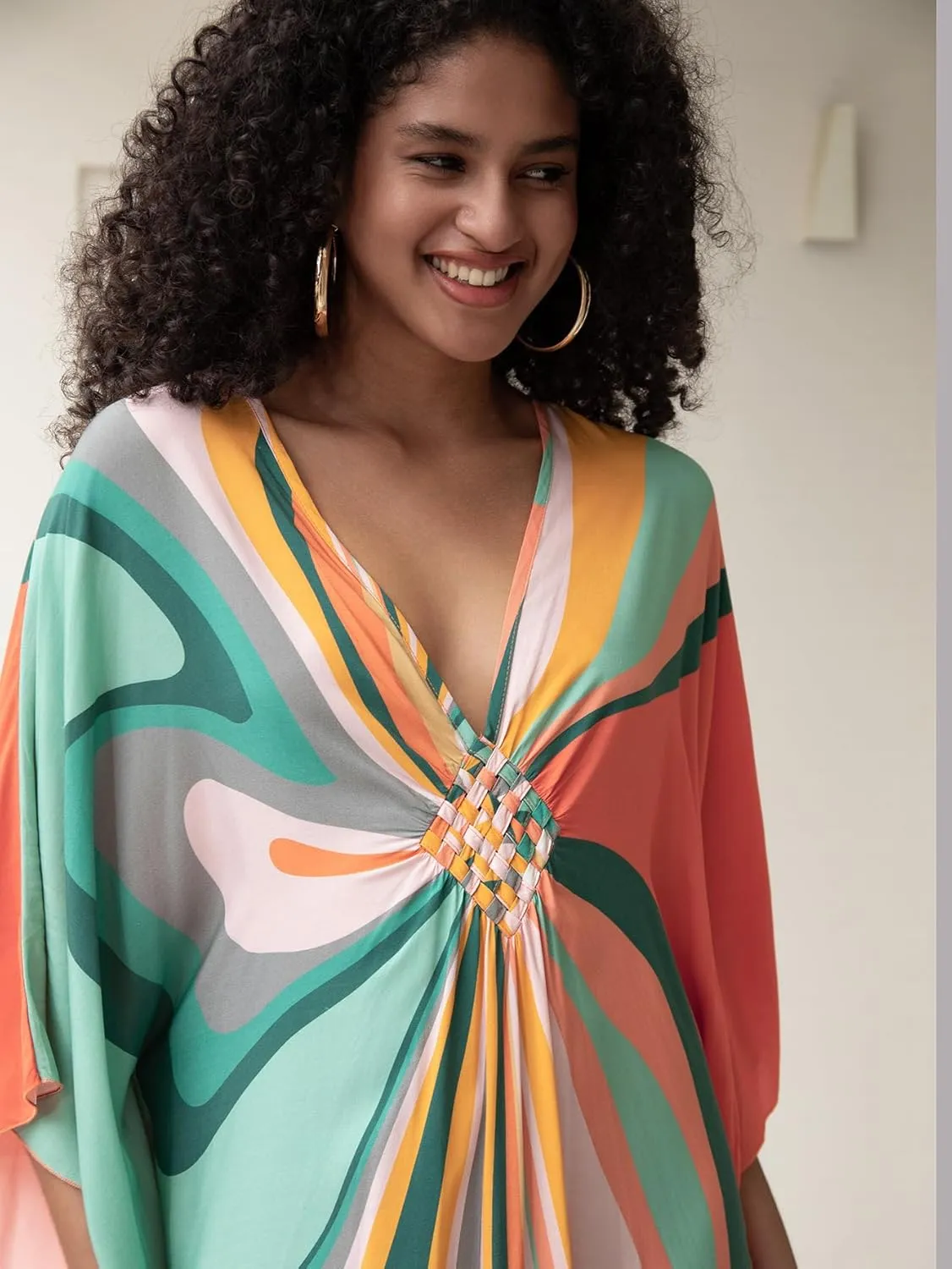 Caftans for women Wave Neck Swimsuit Cover Up kaftan Dress Plus Size caftans Oversized, cover up for swimwear