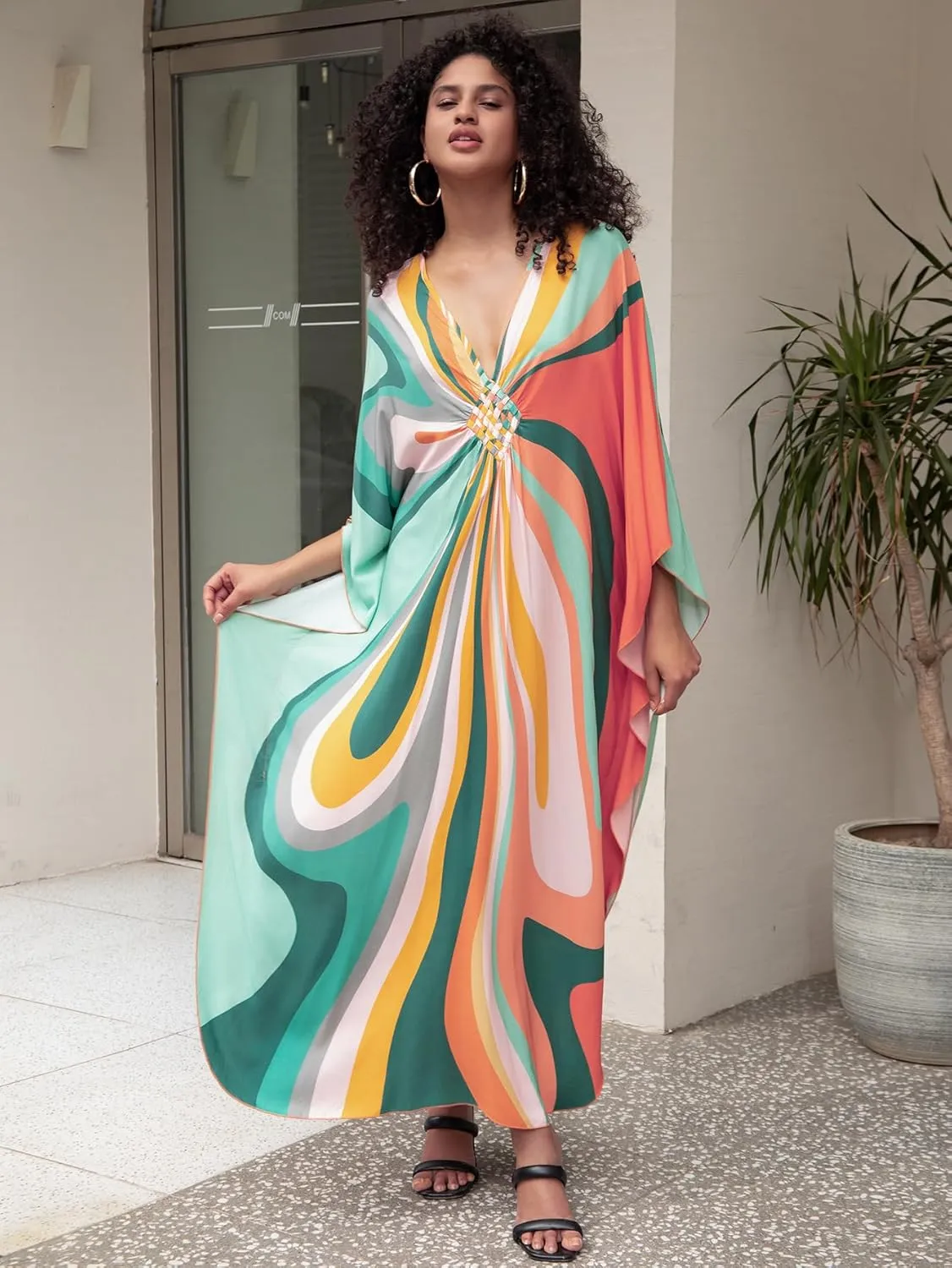 Caftans for women Wave Neck Swimsuit Cover Up kaftan Dress Plus Size caftans Oversized, cover up for swimwear
