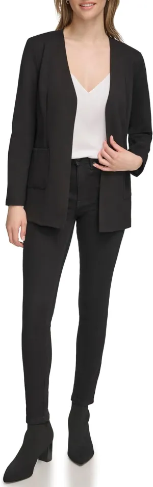 Calvin Klein Women's Lightweight Ponte V Neck Utilitarian Pockets Jacket (Standard and Plus Size)