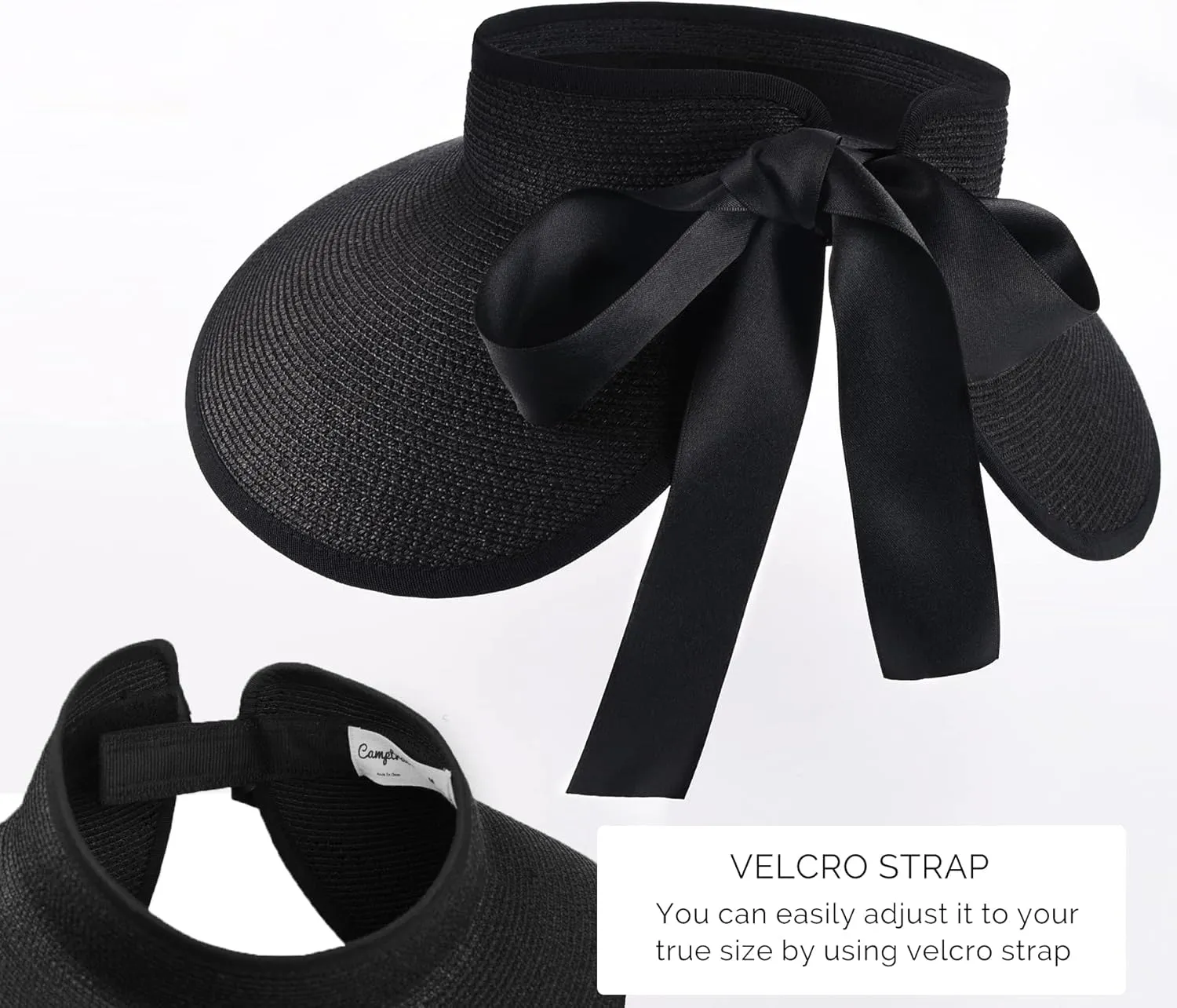 Camptrace Sun Visors for Women Wide Brim Beach Hat Foldable Straw Visor Hat Ponytail Summer Packable UPF 80 