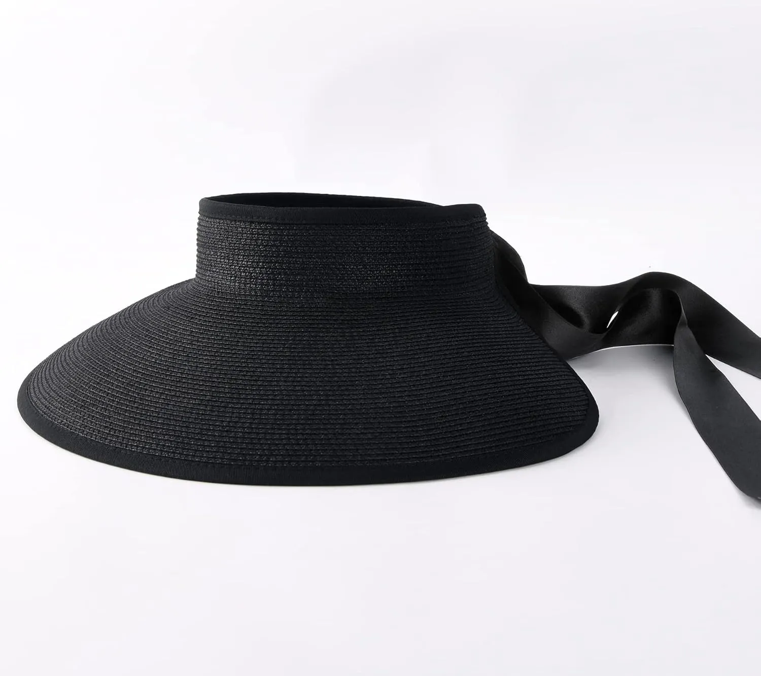 Camptrace Sun Visors for Women Wide Brim Beach Hat Foldable Straw Visor Hat Ponytail Summer Packable UPF 80 