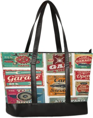 Canvas Laptop Tote Bag for Women Flower Decoration Vintage 15.6 Inch Large Capacity Computer Bag