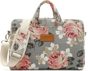 canvaslife Grey Rose Pattern 15 inch Waterproof Laptop Shoulder Messenger Bag for 14 inch to15.6 inch Laptop and MacBook Pro 15 Laptop Case