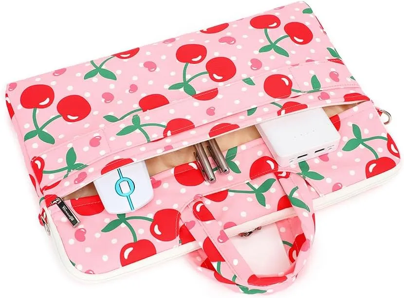 Canvaslife Patten Waterproof Laptop Shoulder Messenger Bag Case Sleeve for 14 Inch 15 Inch Laptop Briefcase 15.6 Inch (Cherry)