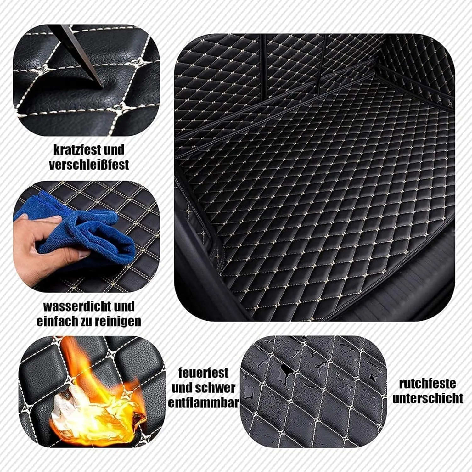 Car Boot Liners for Ford Explorer 6-Seats 2020-2023 2024, Full Coverage Leather Boot Mats Waterproof Anti-Scratch Car Boot Protector Accessories,Black