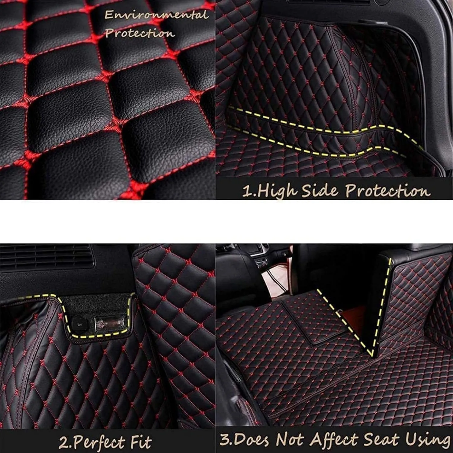 Car Boot Liners for Ford Explorer 6-Seats 2020-2023 2024, Full Coverage Leather Boot Mats Waterproof Anti-Scratch Car Boot Protector Accessories,Black