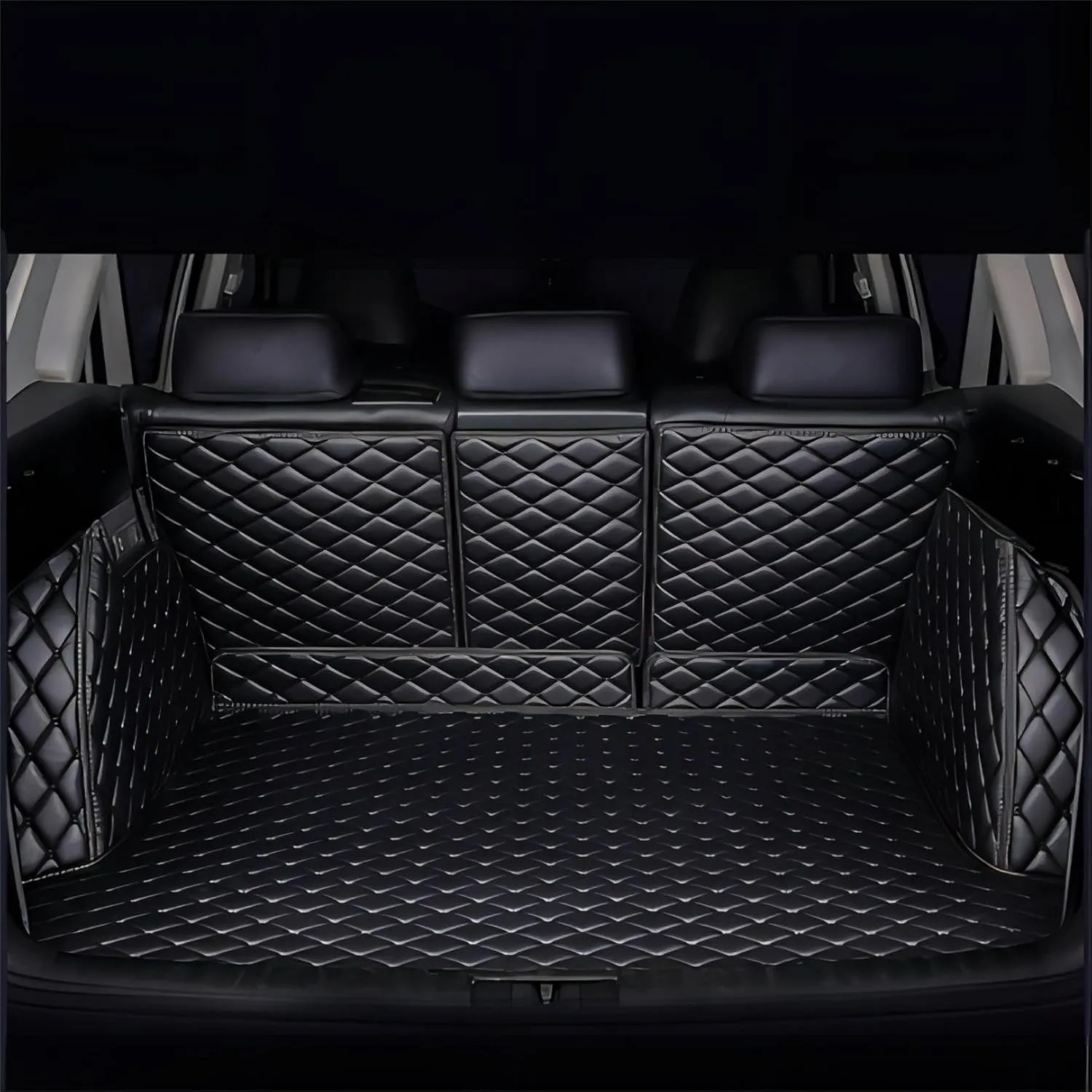 Car Boot Liners for Ford Explorer 6-Seats 2020-2023 2024, Full Coverage Leather Boot Mats Waterproof Anti-Scratch Car Boot Protector Accessories,Black
