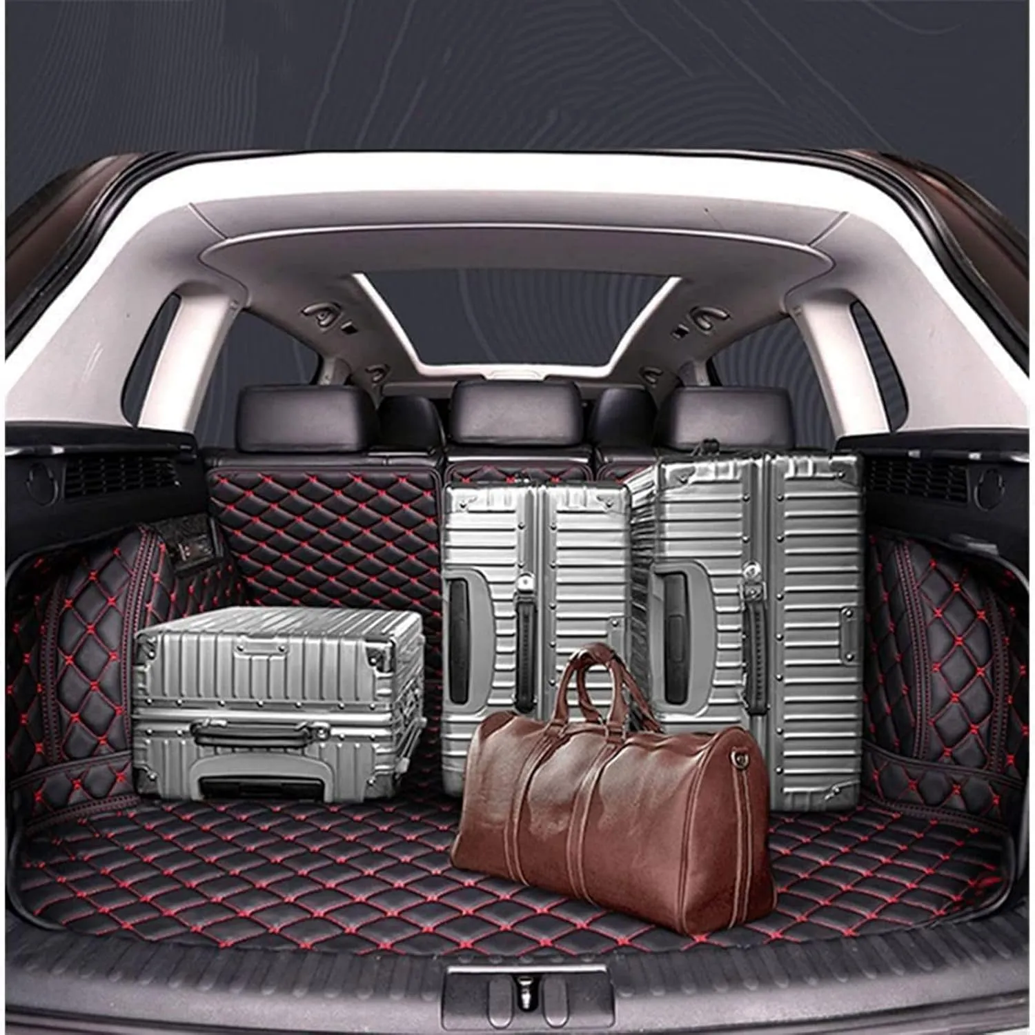 Car Boot Liners for Ford Explorer 6-Seats 2020-2023 2024, Full Coverage Leather Boot Mats Waterproof Anti-Scratch Car Boot Protector Accessories,Black