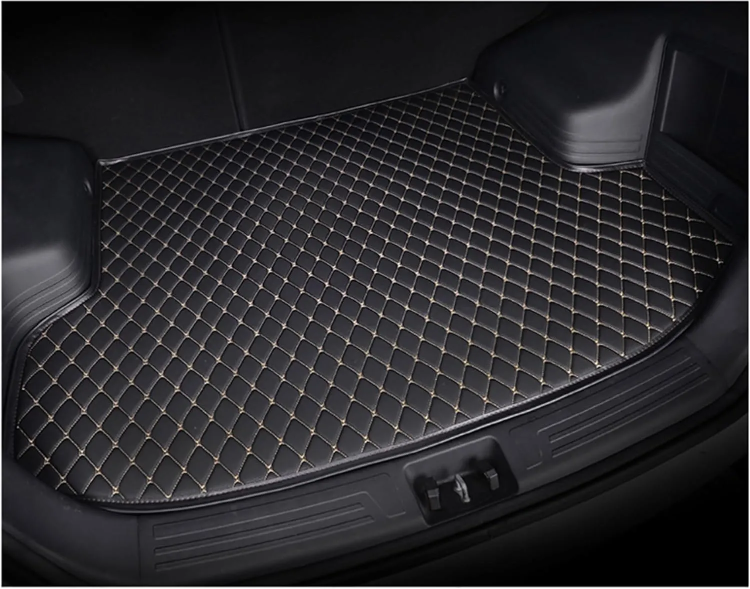 Car Leather Cargo Liners for Genesis G80 EV Pure Electric 2023 2024, Full Coverage Rear Trunk Liner Mats Waterproof Anti-Scratch Protector Pad,Black Beige