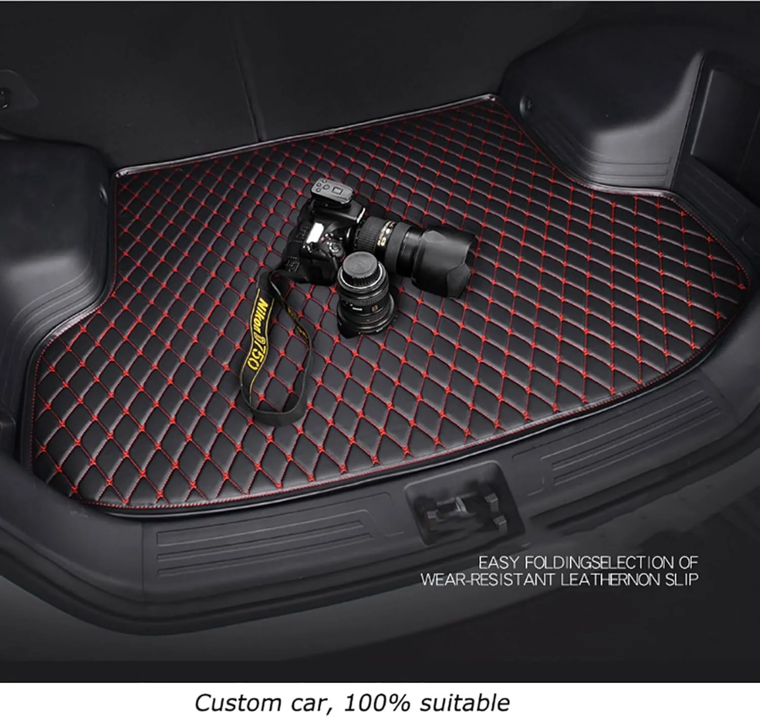 Car Leather Cargo Liners for Genesis GV70 EV Pure Electric 2023 2024, Full Coverage Rear Trunk Liner Mats Waterproof Anti-Scratch Protector Pad,Black