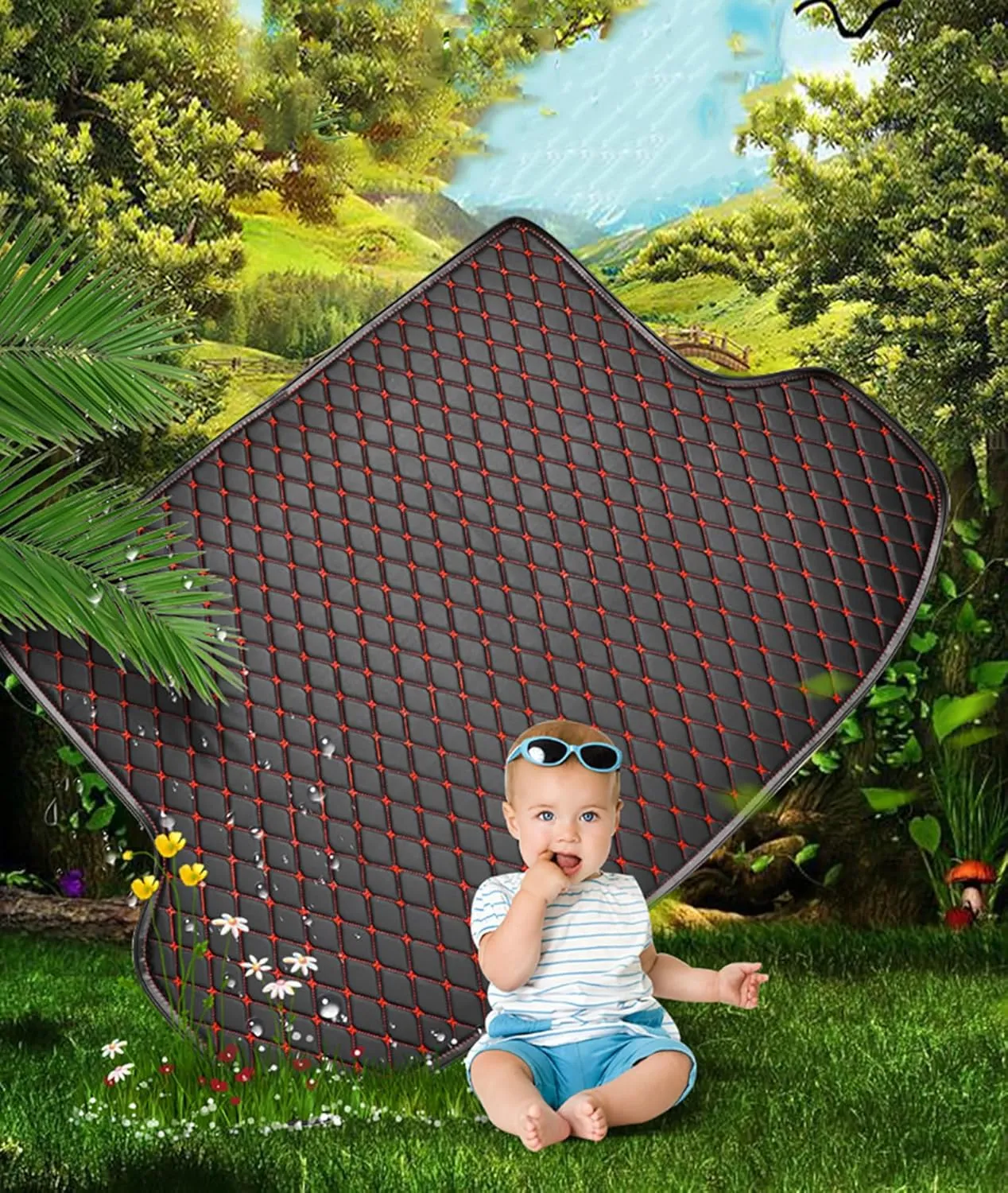 Car Leather Cargo Liners for Genesis GV70 EV Pure Electric 2023 2024, Full Coverage Rear Trunk Liner Mats Waterproof Anti-Scratch Protector Pad,Black