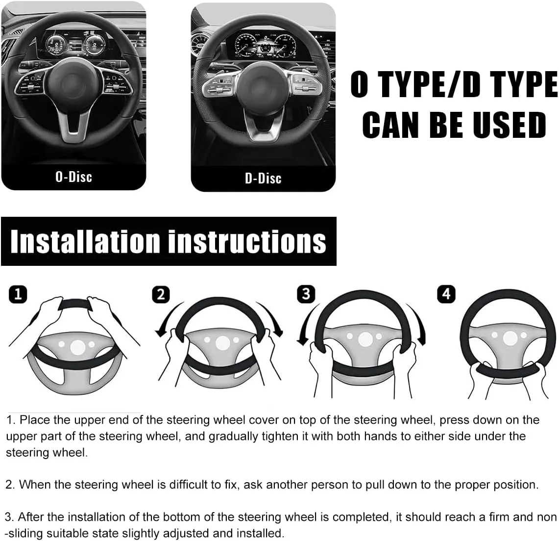Car Steering Wheel Cover, 15 Inch Leather D-Shaped Comfy Grip Steering Wheel Protector, Anti-Slip Steering Wheel Cover with 3D Honeycomb for Most Vehicles, Car Accessories (Black)