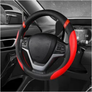 Car Steering Wheel Cover, 15 Inch Premium Leather Breathable Non-Slip Wheels Wrap, Universal Auto Comfortable Steering Wheel Protector for SUV Truck Van, Car Accessories (Red)