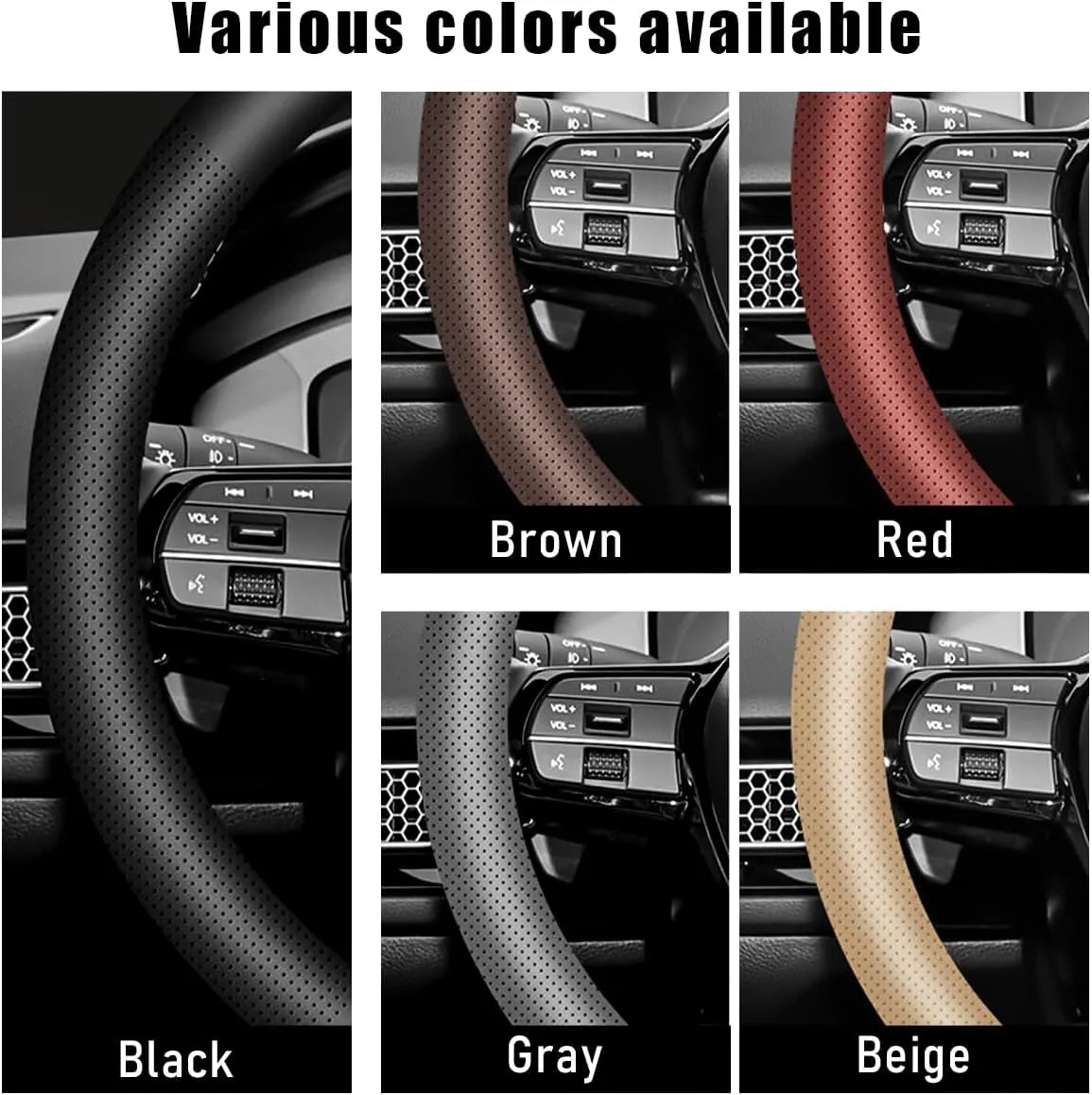 Car Steering Wheel Cover, 15 Inches Non-Slip Leather Vehicle Wheel Protector, Comfortable & Breathable Automotive Steering Wheel Cover, Universal Decor Car Accessories (Beige)