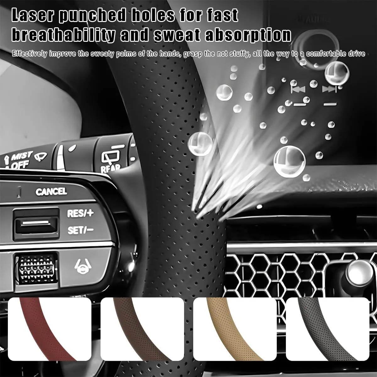 Car Steering Wheel Cover, 15 Inches Non-Slip Leather Vehicle Wheel Protector, Comfortable & Breathable Automotive Steering Wheel Cover, Universal Decor Car Accessories (Beige)