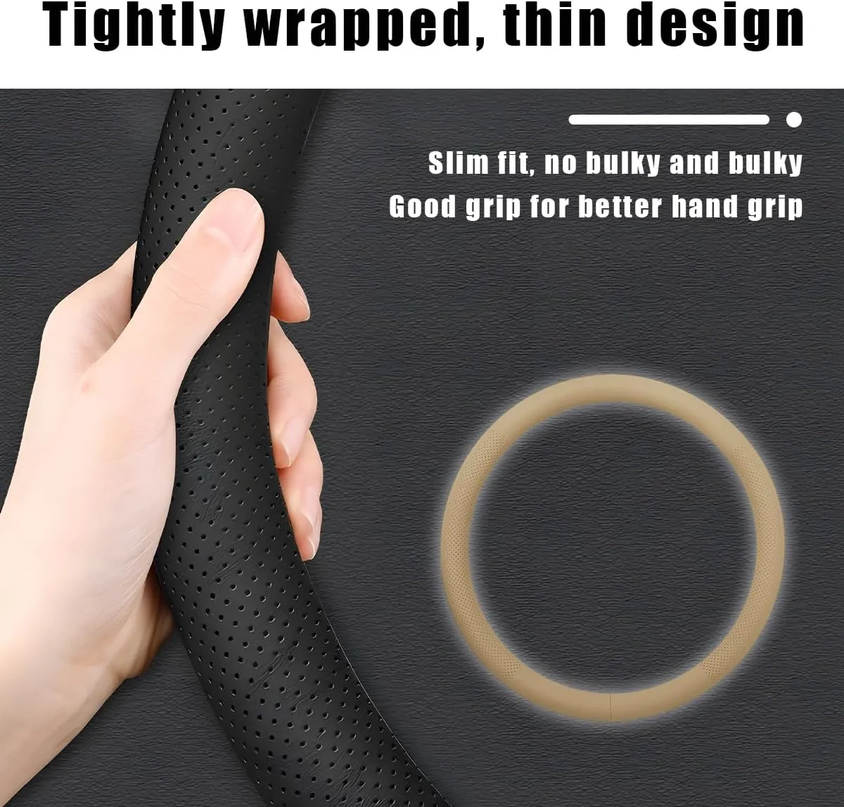Car Steering Wheel Cover, 15 Inches Non-Slip Leather Vehicle Wheel Protector, Comfortable & Breathable Automotive Steering Wheel Cover, Universal Decor Car Accessories (Beige)