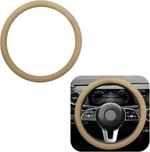 Car Steering Wheel Cover, 15 Inches Non-Slip Leather Vehicle Wheel Protector, Comfortable & Breathable Automotive Steering Wheel Cover, Universal Decor Car Accessories (Beige)