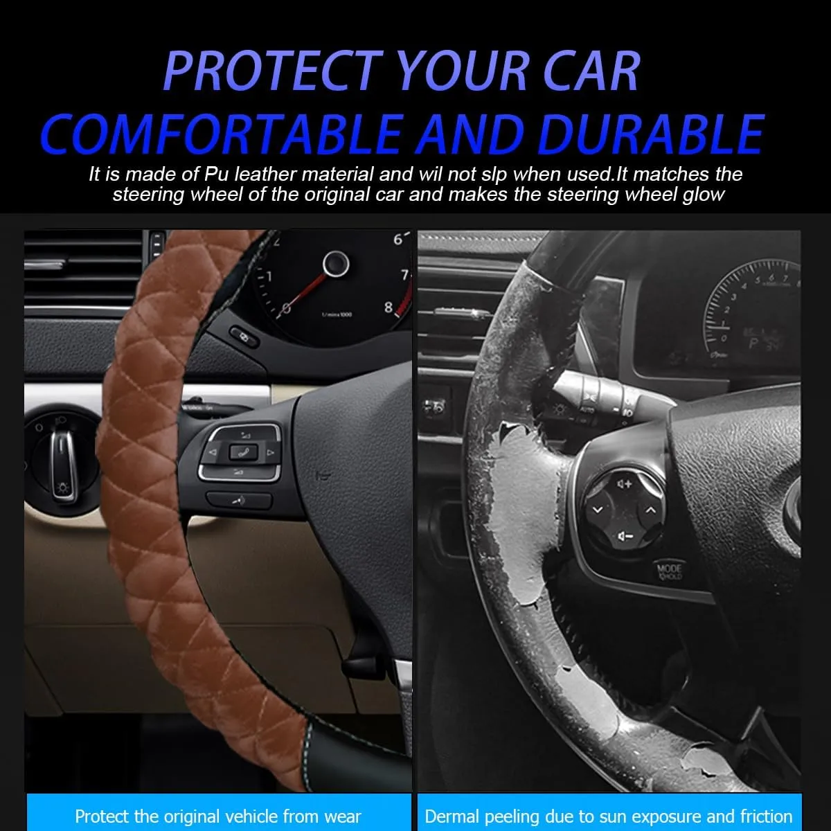 Car Steering Wheel Cover, Anti Slip Fluffy Vehicle Wheel Protector, 15 Inch Winter Plush Warm Automotive Wheel Protection Cover Accessories, Universal for SUV, Sedan, Truck(Coffee)