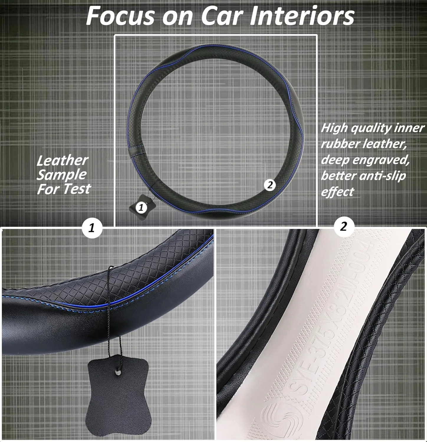 Car Steering Wheel Cover, Anti-Slip, Safety, Soft, Breathable, Heavy Duty, Thick, Full Surround, Sports Style (Black Blue)