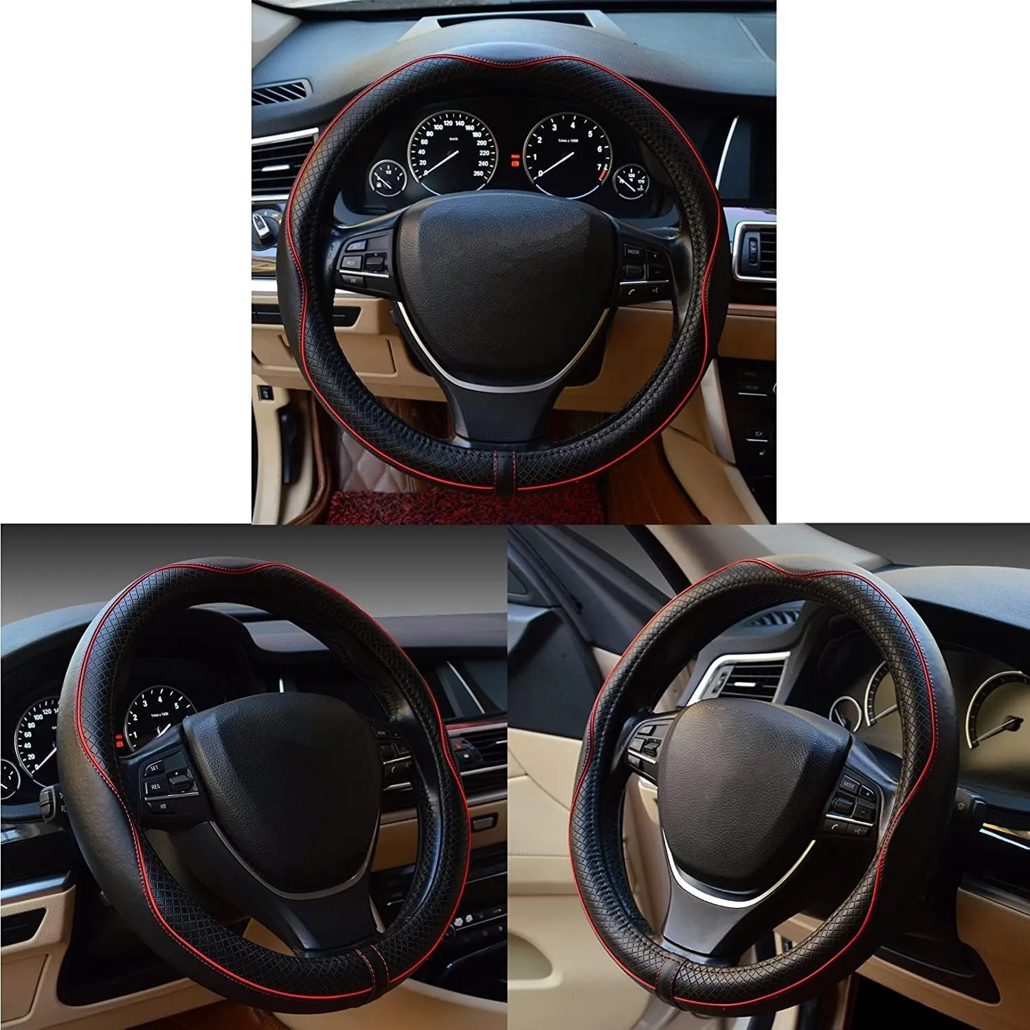 Car Steering Wheel Cover, Anti-Slip, Safety, Soft, Breathable, Heavy Duty, Thick, Full Surround, Sports Style (Black)