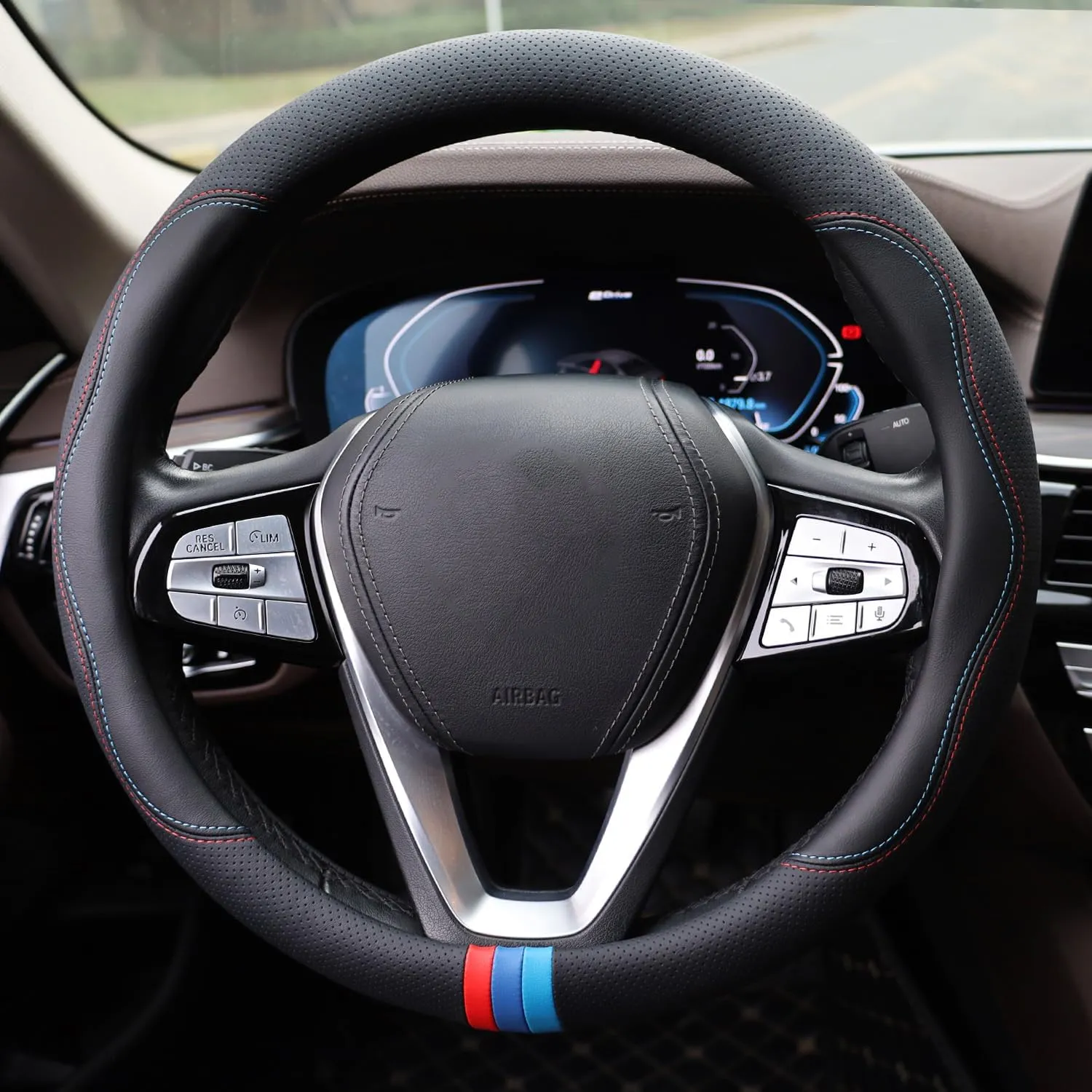 Car Steering Wheel Cover for BMW X3 X5 X7 3 5 Series 328i 528i 535i 530i 540i 320i 330i 325i X1 X2 X4 X6 1 2 4 6 7 8 Series e90 e60 f30 Accessories, 2025 Leather Black (Red Blue)