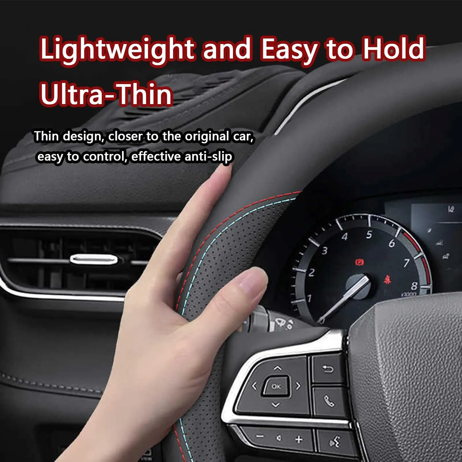Car Steering Wheel Cover for Buick Regal Excelle GT Lacrosse Verano Excelle Encore Envision GL6 GL8, Anti-Slip Breathable Steering Wheel Protector Leather Steering Wheel Cover, Car Accessories