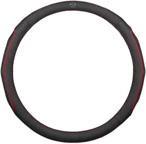 Car Steering Wheel Cover for Mazda Biante 2008-2018, Breathable Microfiber Leather, Anti-Slip Grip, Soft, Durable, Odorless, Fits Steering Wheel with a Diameter of 14.5-15 Inch,Red