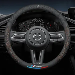 Car Steering Wheel Cover for Mazda Biante 2008-2018,Microfiber Leather Automotive Steering Wheel Protector Anti-Slip Breathable with Logo Emblem Car Interior Accessories,B-Orange
