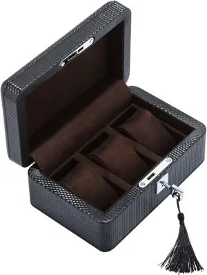 Carbon Fiber Leather Watch Box Mechanical Watch Display Box Collection Storage Box With Lock, Watch Stand, Black(Brown)