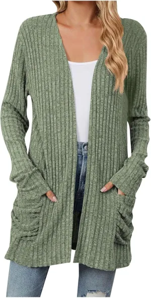 Cardigan Sweaters for Women Long Sleeve Casual Knit Open Front Cardigans Lightweight Fall Fashion Going Out Coats