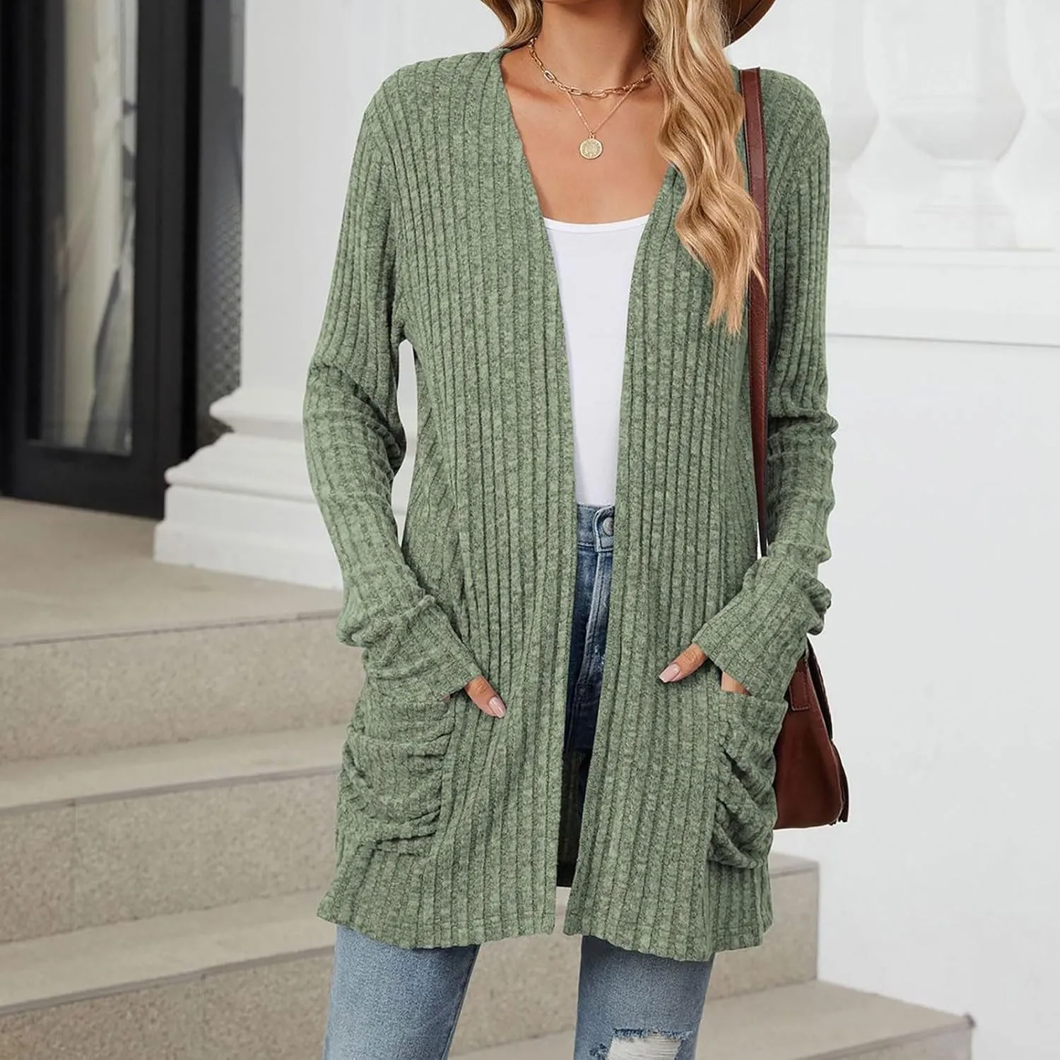 Cardigan Sweaters for Women Long Sleeve Casual Knit Open Front Cardigans Lightweight Fall Fashion Going Out Coats