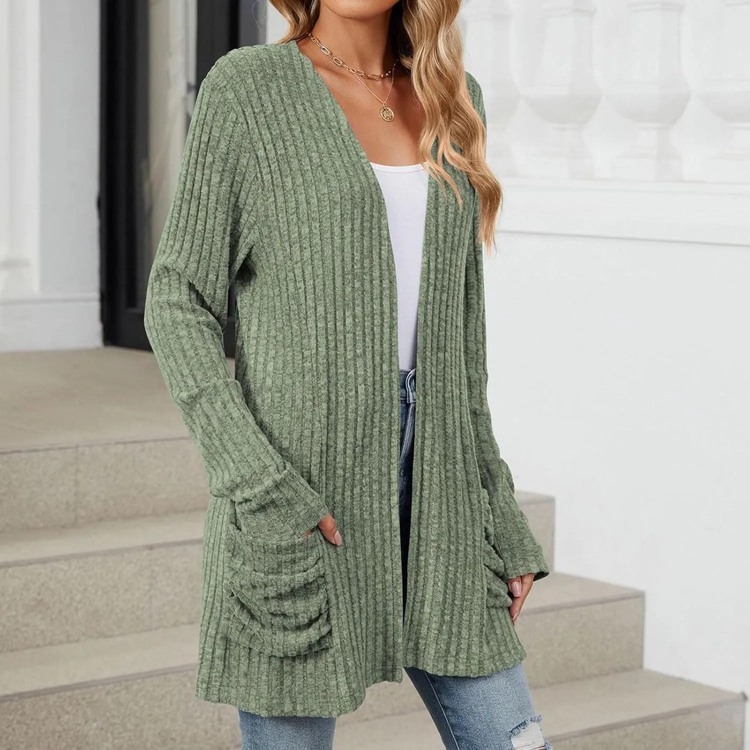 Cardigan Sweaters for Women Long Sleeve Casual Knit Open Front Cardigans Lightweight Fall Fashion Going Out Coats