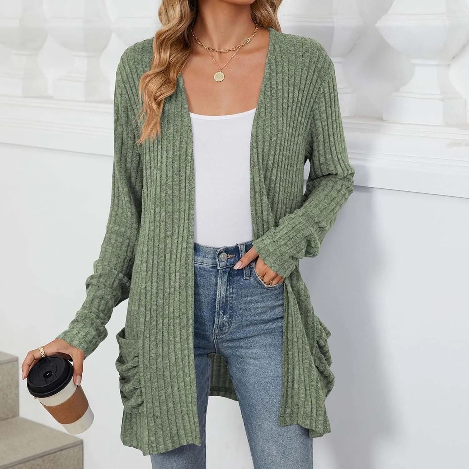 Cardigan Sweaters for Women Long Sleeve Casual Knit Open Front Cardigans Lightweight Fall Fashion Going Out Coats