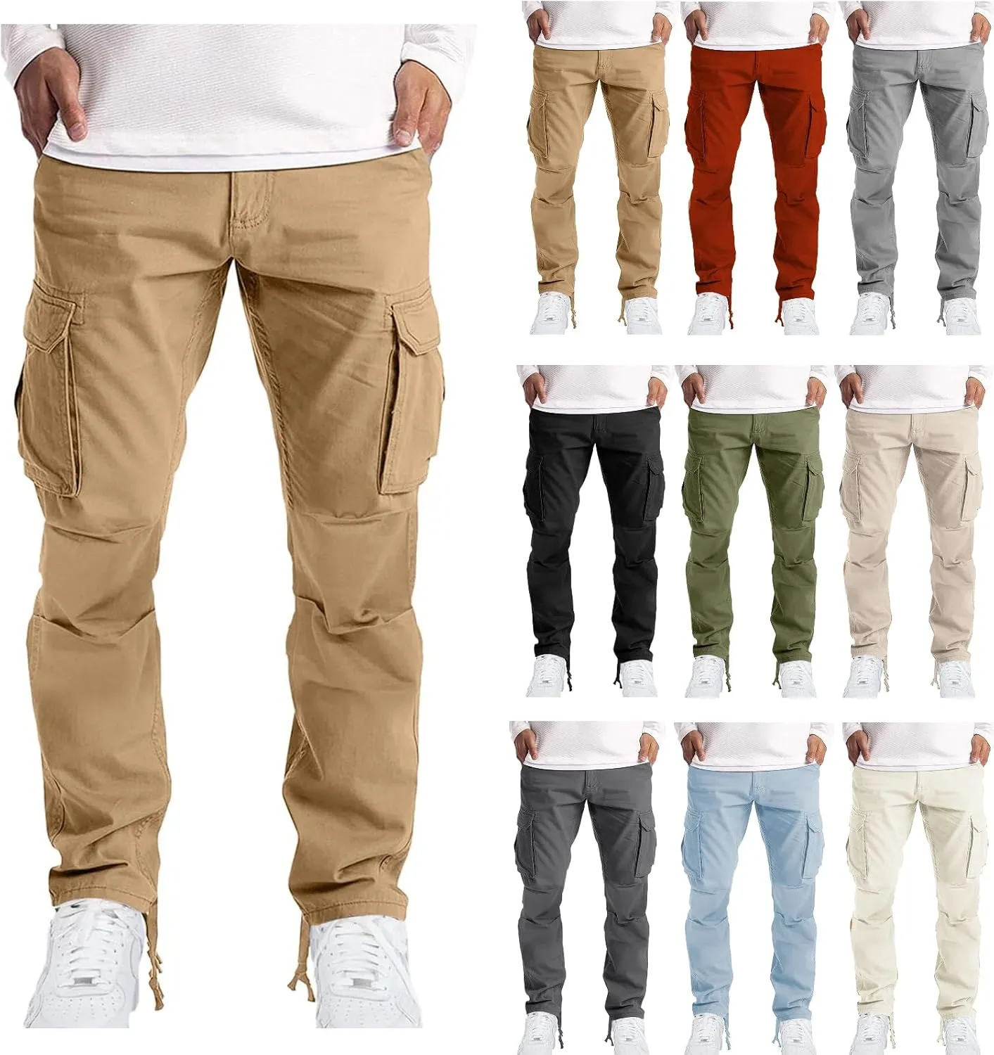 Cargo Pants for Men Tactical Jogging Pants Baggy Wide Leg Sweatpants Elastic Waist Jogger Pant with Multi Pockets