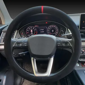 Carodi Suede Steering Wheel Cover - Non-Slip Leather, Fits 15-inch Universal Car Interiors